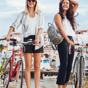 Athleta Gray white Striped Button Down Shirt